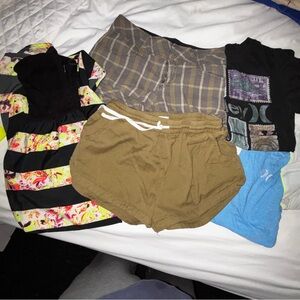 Bundle of Hurley Gray and Yellow Plaid Shorts, 2 tops, 1 dress all included